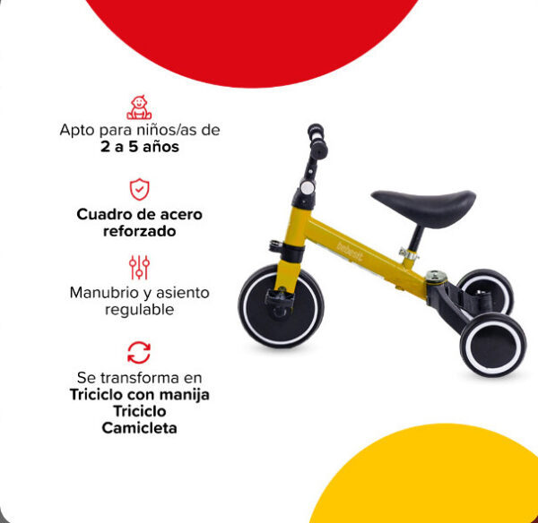 TRICICLO BEBESIT AMARILLO CON BARRA 2 EN 1