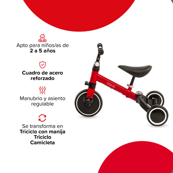 TRICICLO BEBESIT ROJO CON BARRA 2 EN 1