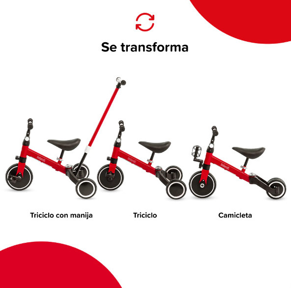 TRICICLO BEBESIT ROJO CON BARRA 2 EN 1