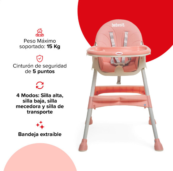 SILLA DE COMER BEBESIT MECEDORA ROSA