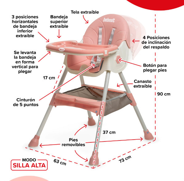 SILLA DE COMER BEBESIT MECEDORA ROSA