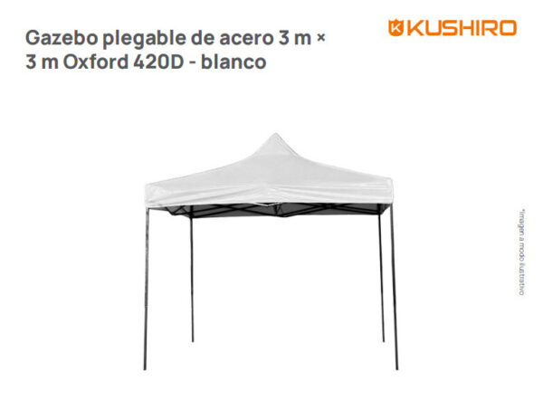 GAZEBO PLEGABLE DE ACERO 3X3 BLANCO KUSHIRO SIN LATERALES