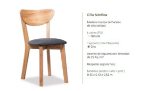 SILLA NORDICA NATURAL/TAPIZADO GRIS X 4 UNIDADES