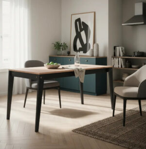 MESA NORDICA 1.50 X 0.90 NEGRA TAPA NATURAL