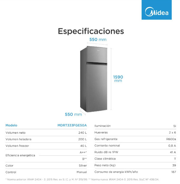 HELADERA MIDEA SILVER  240 LTS