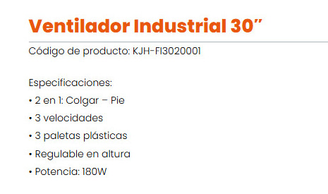 VENTILADOR KANJIHOME 30" INDUSTRIAL 2 EN 1 200W
