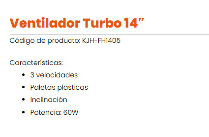 VENTILADOR KANJIHOME TURBO 14" 60 W