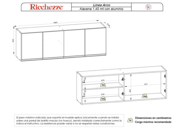 ALACENA ARCO 1.40 4 PUERTAS BLANCO ALUMINIO