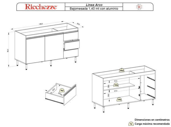 WhatsApp Image 2026-10-15 at 20.03.58 BAJO MESADA ARCO 1.40 2 PUERTAS 3 CAJONES BLANCO ALUMINIO